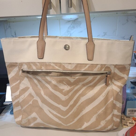Coach Zebra Print Extra Large Canvas Resort Tote Bag in Khaki - Picture 1 of 6